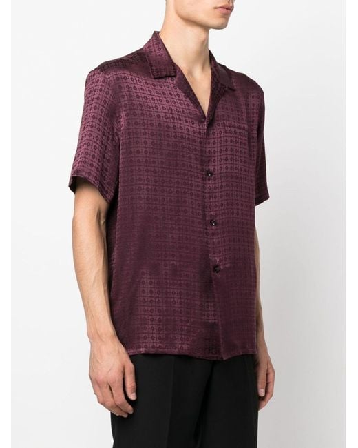 Saint Laurent Purple Silk Short-sleeved Shirt for men