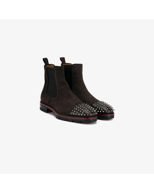 Christian Louboutin Brown Melon Spike-embellished Suede Chelsea Boots for men