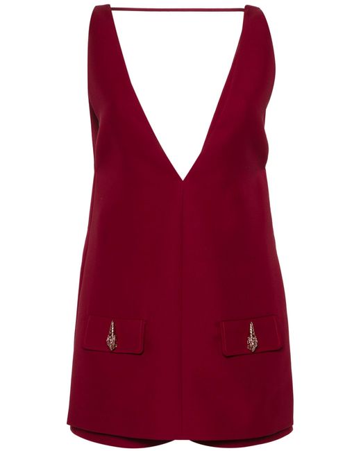 Gucci Red V-neck Twill Jumpsuit - Women's - Wool/silk/acetate
