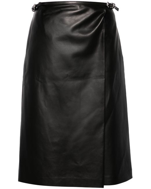 Givenchy Black Voyou Leather Wrap Skirt - Women's - Lamb Skin/viscose/polyester