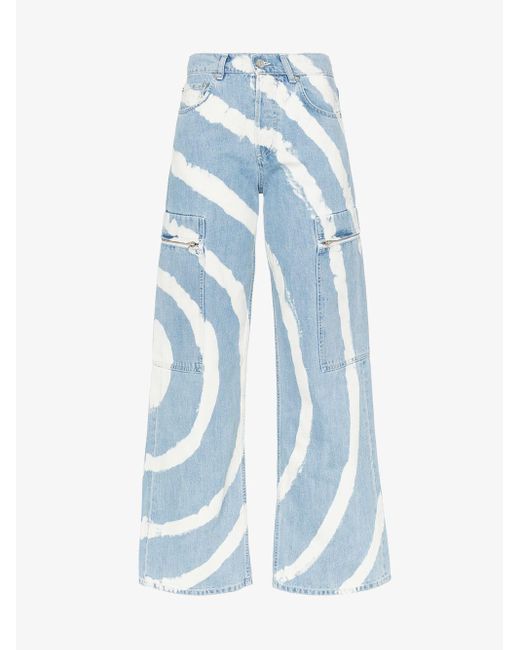 Ganni Blue Blackstone Spiral-bleached Cargo Jeans