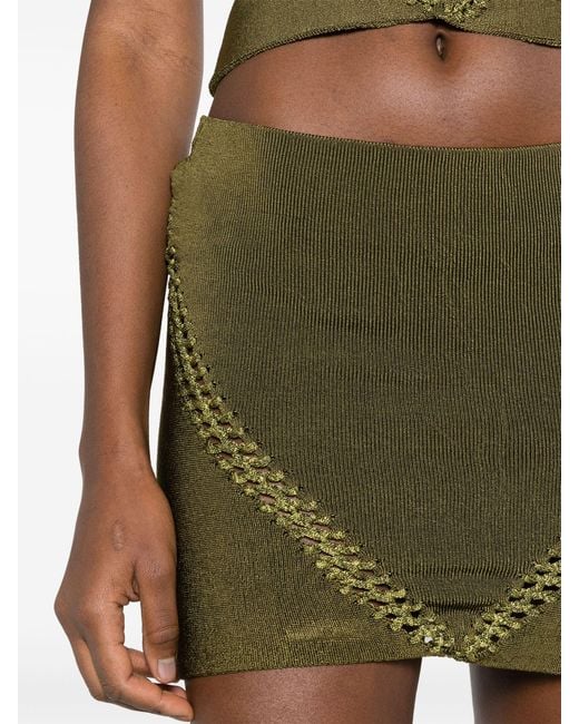 Isa Boulder Green Braid-detail Knit Mini Skirt