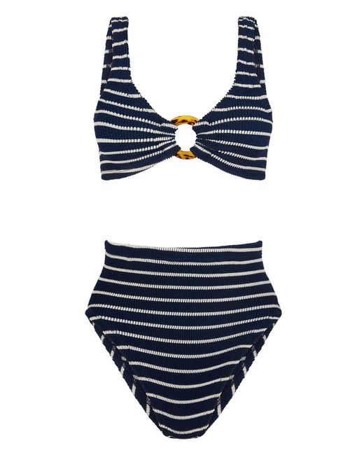 Hunza G Blue Nadine Striped Seersucker Bikini