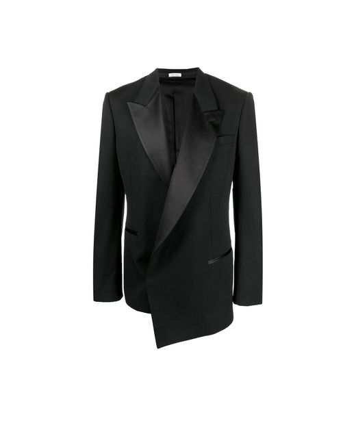 Alexander McQueen Black Asymmetric Doublebreasted Wool Tuxedo Jacket
