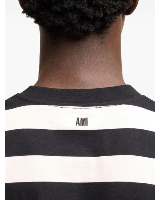 AMI Blue Ami De Coeur Striped T-shirt - Unisex - Organic Cotton