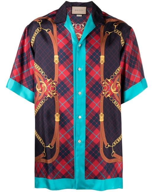 Gucci Red Chain Check-print Silk Shirt for men