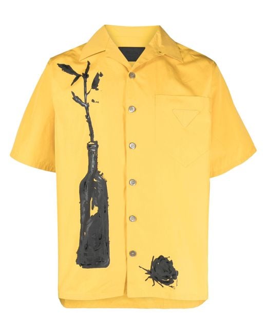 Prada Yellow Printed Cotton Shirt for men