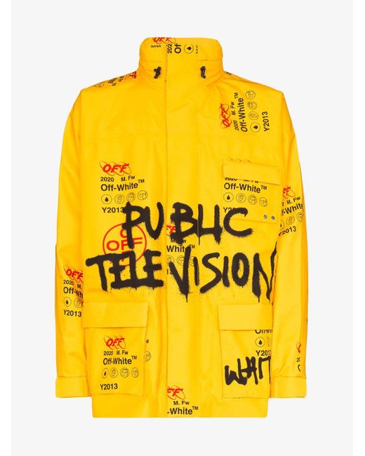Off-White c/o Virgil Abloh Yellow Logo Print Gore-tex Jacket for men