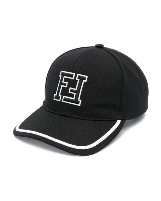 Fendi Black Ff-logo Embroidery Cotton Baseball Cap for men