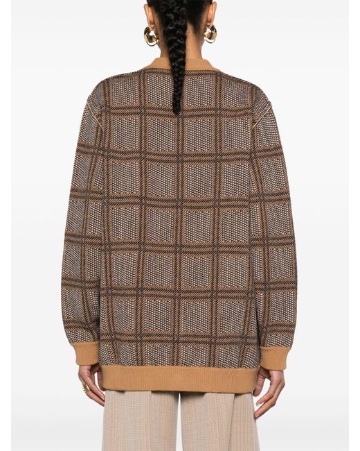 Gucci Brown Reversible Checked Wool Cardigan