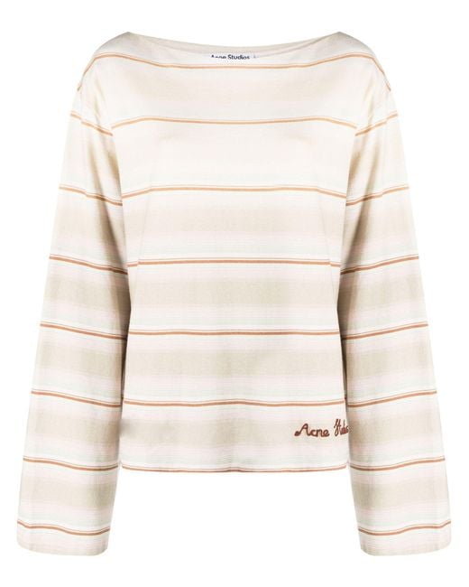 Acne Natural Beige Enos Striped Long Sleeve T-shirt - Women's - Cotton