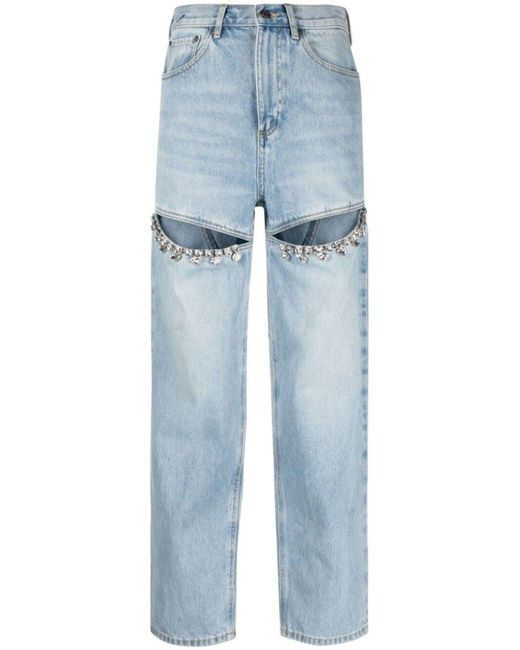 Area Blue Crystal Slit Straight-leg Jeans - Women's - Cotton/polyester