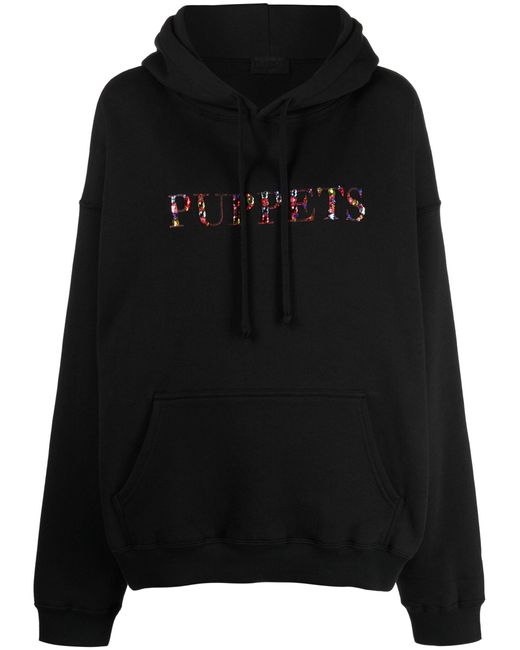 Puppets and Puppets Black Logo-embellished Hoodie - Women's - Cotton/polyester