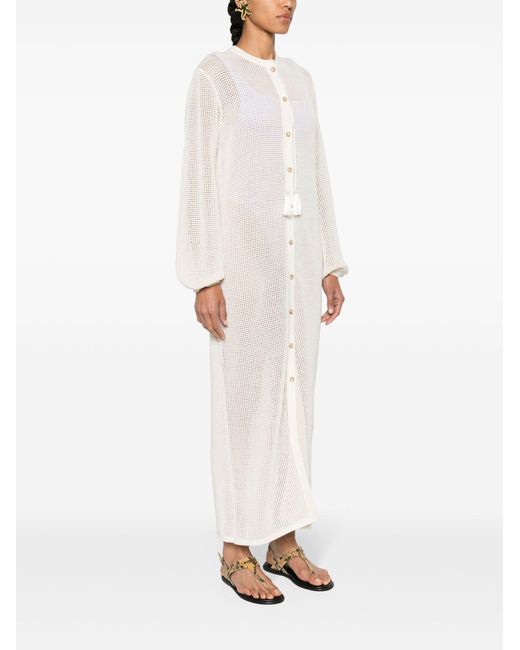 FRAME Cream White Balloon Sleeves Crochet Maxi Dress - Women's - Cotton/acrylic
