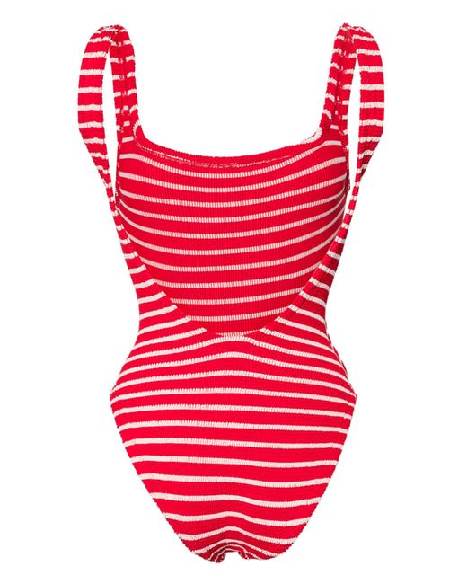 Hunza G Red Candy-stripe Crinkled Swimsuit
