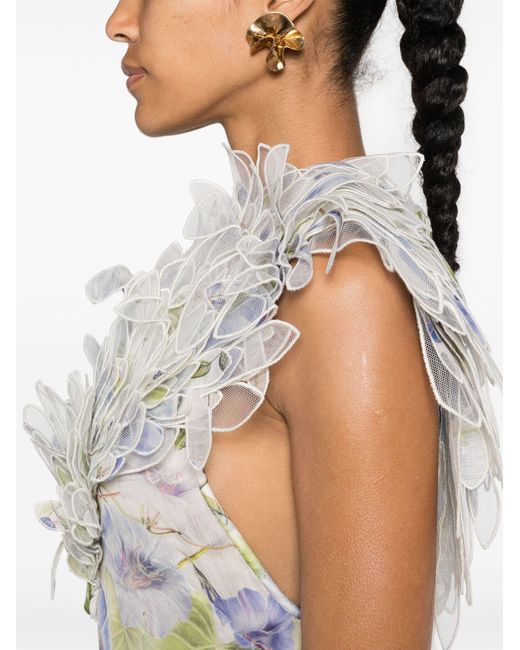 Zimmermann White Shoulder Appliqué Floral Maxi Dress