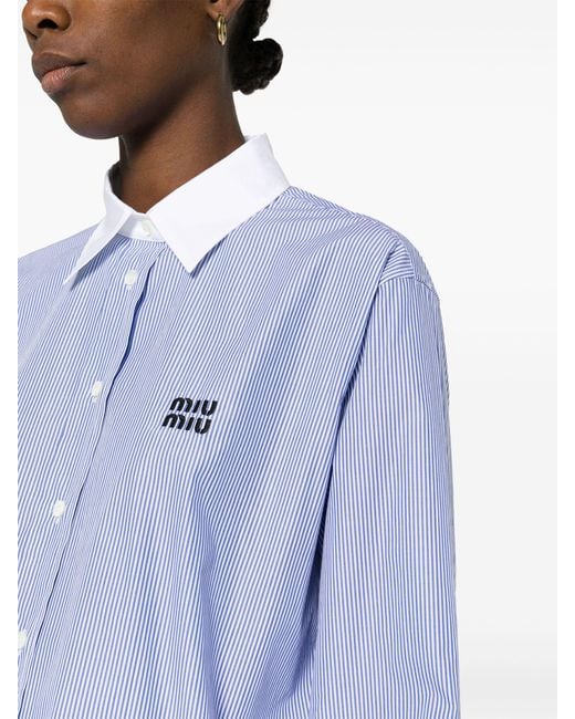 Miu Miu Blue Logo-embroidered Striped Shirt