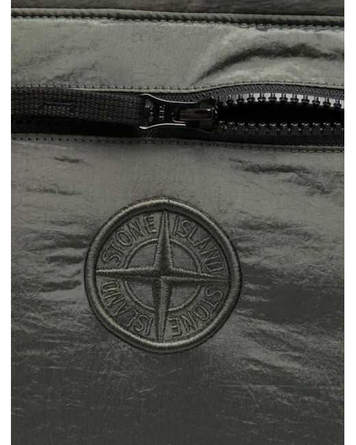 Stone Island Black Compass-Embroidered Tote Bag for men