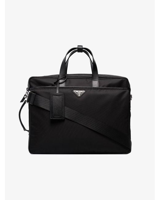 Prada Leather Black Logo Nylon Laptop Bag for Men | Lyst