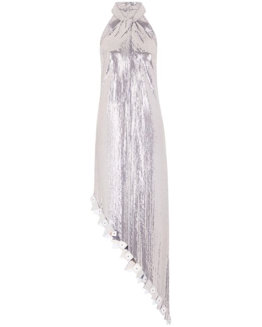Rabanne White Halterneck Asymmetric Dress - Women's - Aluminium