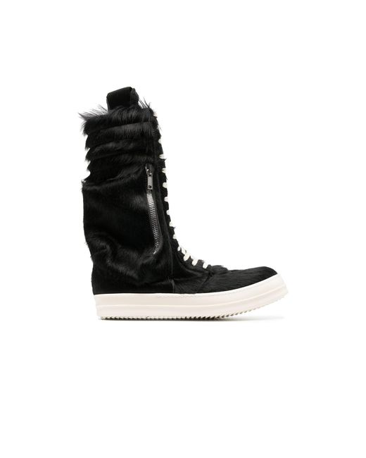 Rick Owens Leather Black Cargobasket Pony Hair Kneehigh Sneaker Boots