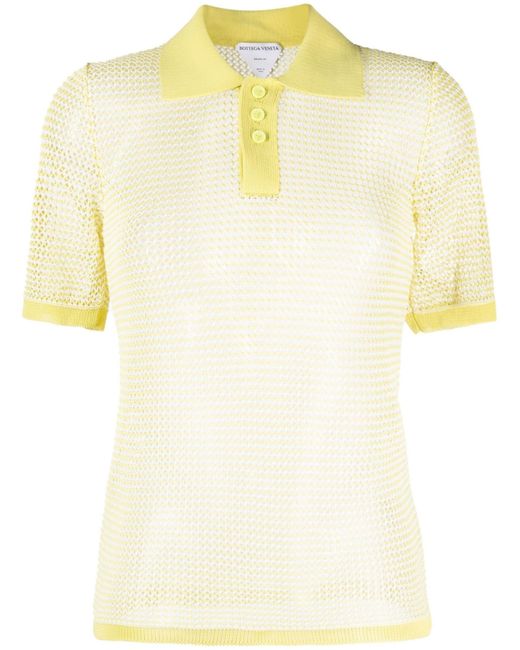 Bottega Veneta Yellow Pointelle-knit Polo Shirt - Women's - Cotton/polyamide/elastane