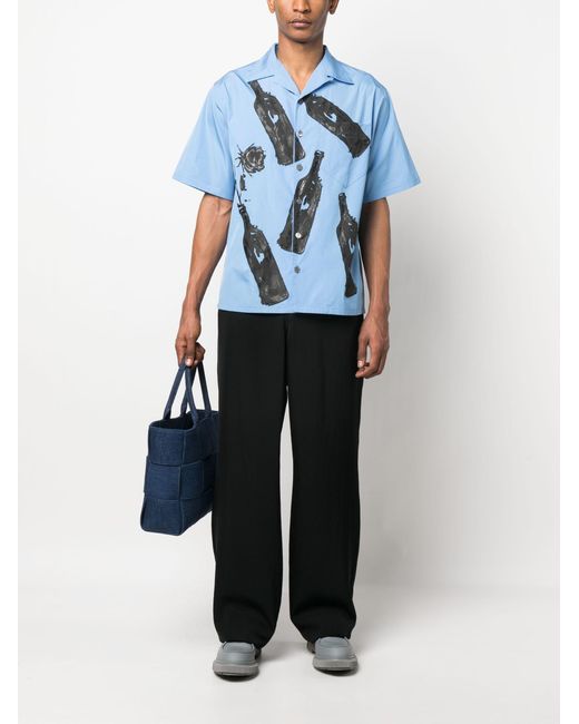 Prada Blue Bottle-print Short-sleeve Shirt for men