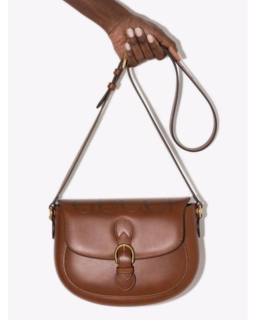 Gucci Logo Embossed Leather Shoulder Bag in Brown Lyst