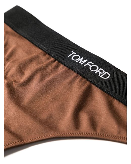 Tom Ford Brown Fine-ribbed Logo-waist Briefs - Women's - Modal/elastane