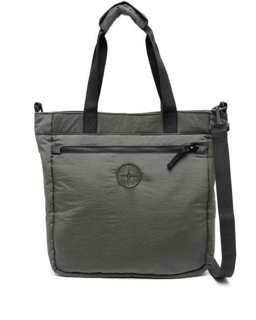 Stone Island Black Compass-Embroidered Tote Bag for men