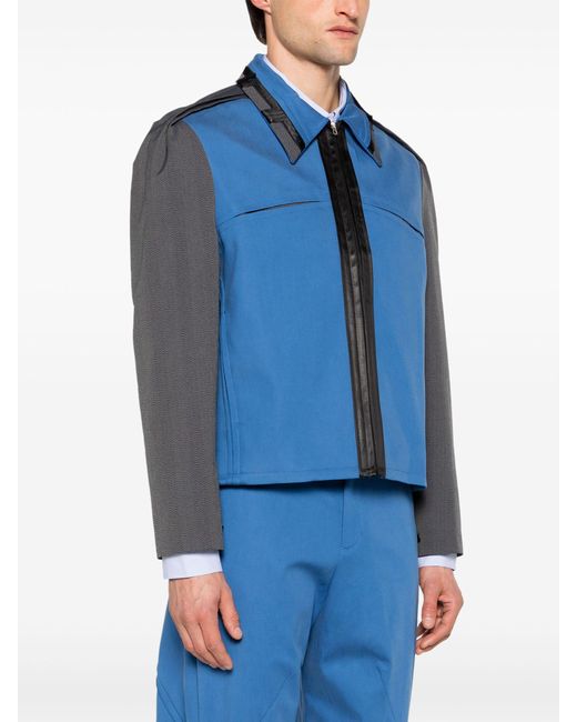 Kiko Kostadinov Blue Ugo Panelled Shirt Jacket - Men's - Tm/wool/polyester/elastanecottoncottonviscose for men