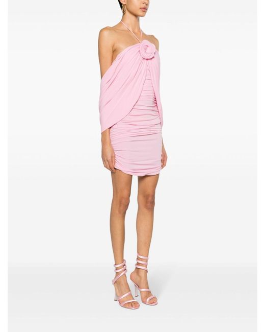 Magda Butrym Pink Floral-applique Off-shoulder Wrap Dress