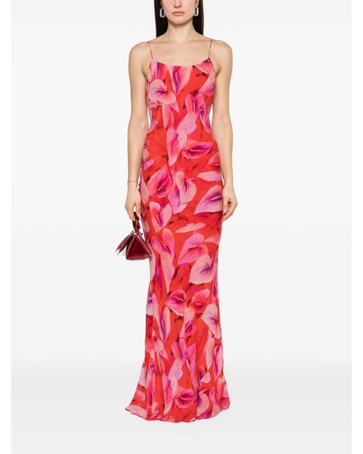 ANDAMANE Red Ninfea Floral-print Slip Dress