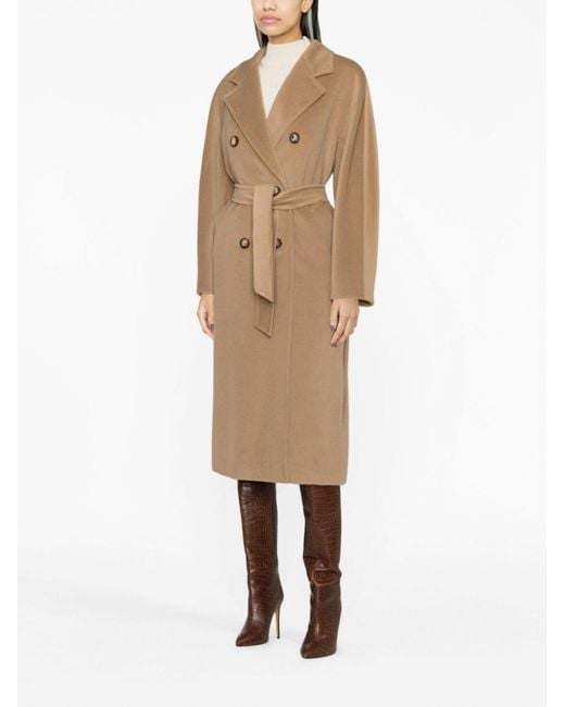 Max Mara Natural Brown Madame Belted Coat - Women's - Virgin Wool/viscose/cashmere/metallic Fibre