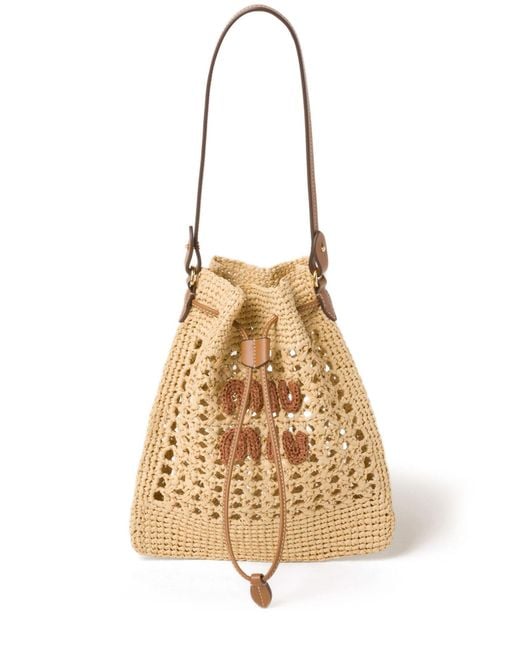 Miu Miu Metallic Neutral Woven Mini Bucket Bag - Women's - Calf Leather/fabric