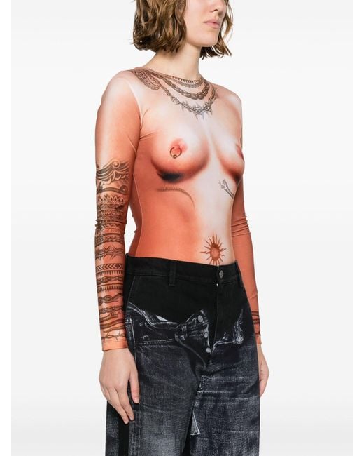 Jean Paul Gaultier Pink Trompe L'oeil-print Bodysuit