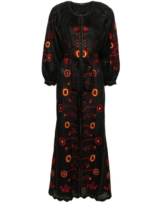 Vita Kin Black Nathalie Floral-embroidered Linen Dress