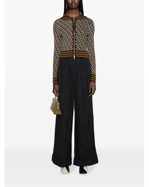 Dries Van Noten Black Brown Jacquard Zip-up Knitted Jacket - Women's - Polyester/viscose