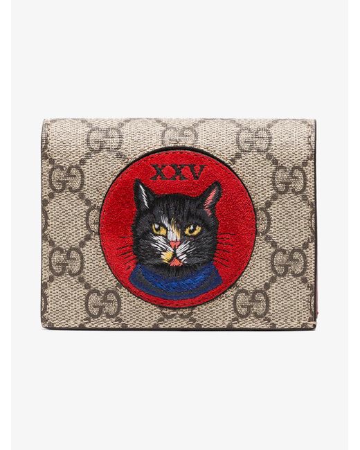 Gucci Brown Gg Supreme Cat Small Leather Wallet