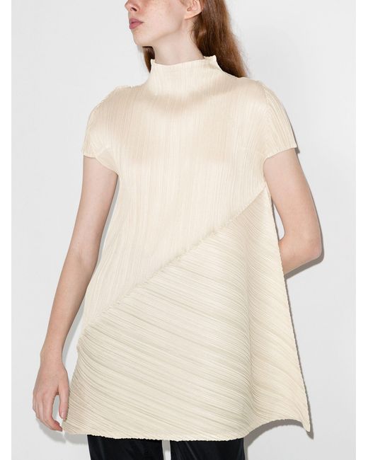 Pleats Please Issey Miyake Calla Plissé Tunic Top in Natural | Lyst
