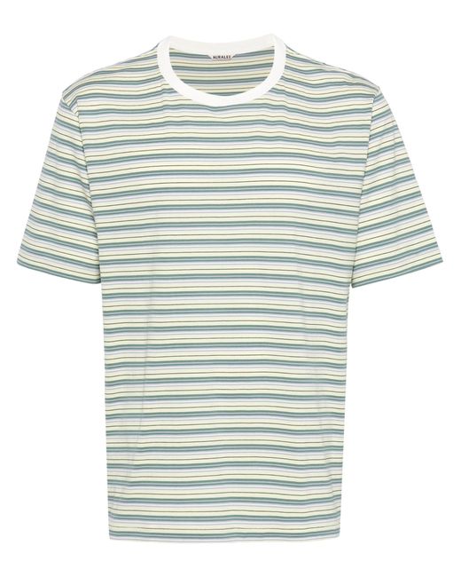 Auralee Gray Striped Cotton T-shirt for men