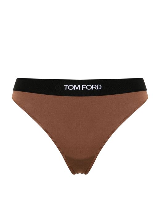 Tom Ford Brown Fine-ribbed Logo-waist Briefs - Women's - Modal/elastane