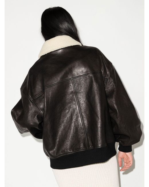 Womens Clothing Jackets Leather jackets Black Khaite Shellar Leather Bomber Jacket in Black/White 