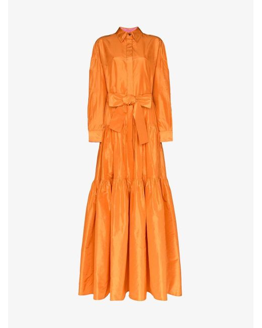 Carolina Herrera Orange Tiered Silk Shirt Dress