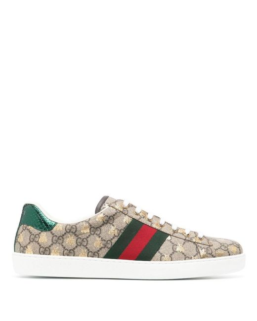 Gucci Brown Neutral Ace GG Supreme Bee Print Sneakers for men