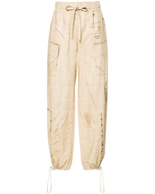 Acne Natural Neutral Printed Drawstring Trousers - Women's - Linen/flax/cotton