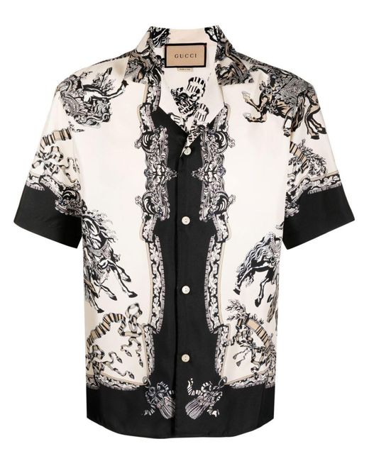 Gucci Black Graphic-print Silk Blouse for men
