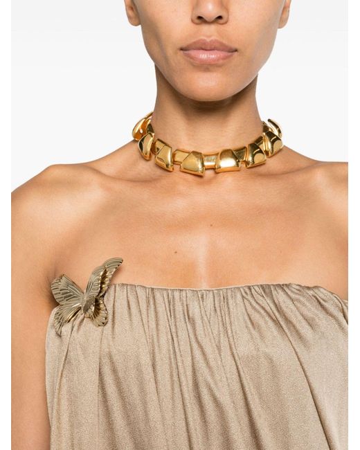 Blumarine Natural Gold-tone Butterfly-pin Asymmetric Dress