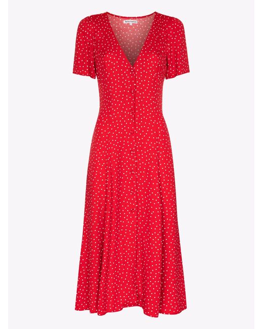 Reformation Red Locklin Polka Dot Crêpe Midi Dress - Women's - Viscose/rayon