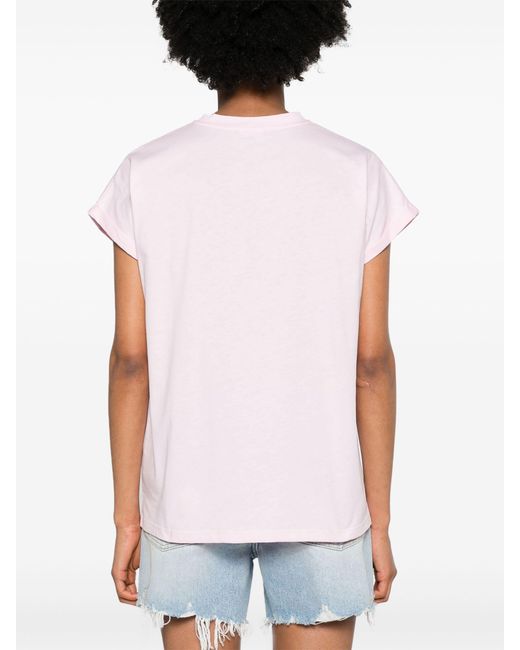 Balmain Pink Flocked Logo Cotton T-shirt